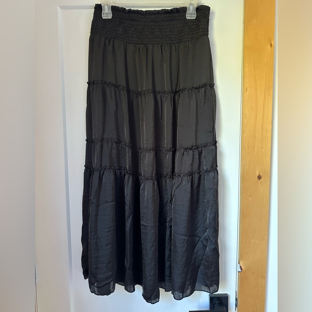 Always indigo satin boho skirt black size L